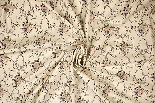 Pyrhan Rose and Vine Polycotton Prints –45 Inch Wide Dress Craft Fabric Material by The Metre -Floral Polycotton Print Used in Sewing Kit and Accessories-Quilting Fabric