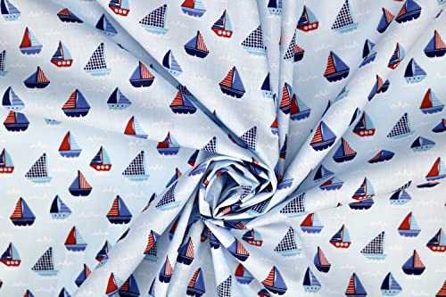 Pyrhan Boats and Ships Polycotton Prints | 45 Inch Wide Dress Craft Fabric Material by The Metre | Floral Polycotton Print Used in Sewing Kit and Accessories-Quilting Fabric