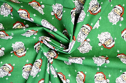 Pyrhan Sweet Santa Christmas Polycotton Prints –45 Inch Wide Dress Fabric Material by The Metre -Floral Polycotton Print Used in Sewing Kit and Accessories-Quilting Fabric (Green)