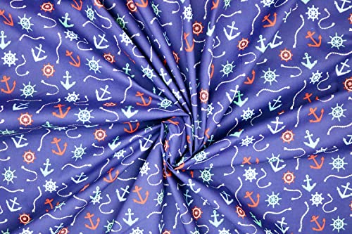 Pyrhan Anchor Patterned Polycotton Prints –Similar to 100% Cotton Fabric by Metre -45 inches Wide Perfect Fabric Material for Sewing for Beach Theme Projects- Fabric by Metre Clearance.