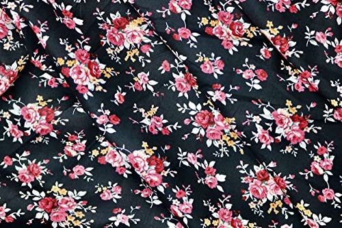 Pyrhan Rose Floral Fabric 100% Cotton Fabric Prints – 60 inches (Approx 149cm) Wide Material by The metre Clearence- Perfect for Sewing and Dress Making Projects.