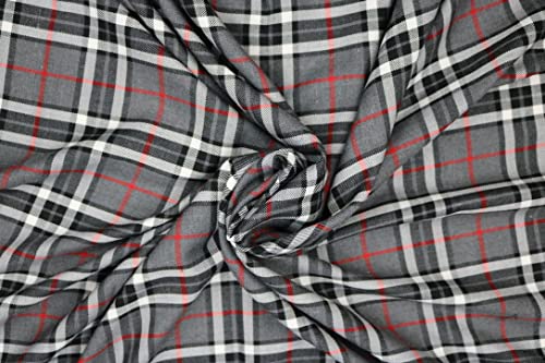 Pyrhan Ltd Royal Stewards Tartan Fabric 100% Viscose Woven | 58 inches Wide for Tailoring & Dressmaking | Ideal for Sewing Projects and Everyday Wear (White-Black)