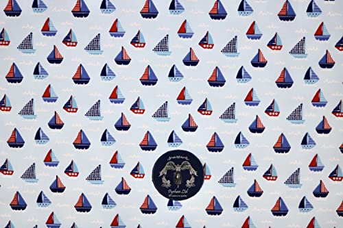 Pyrhan Boats and Ships Polycotton Prints | 45 Inch Wide Dress Craft Fabric Material by The Metre | Floral Polycotton Print Used in Sewing Kit and Accessories-Quilting Fabric