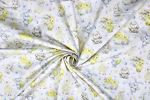 Pyrhan Cute Bunnies Polycotton Prints –45 Inch Wide Dress Fabric Material by The Metre -Floral Polycotton Print Used in Sewing Kit and Accessories-Quilting Fabric