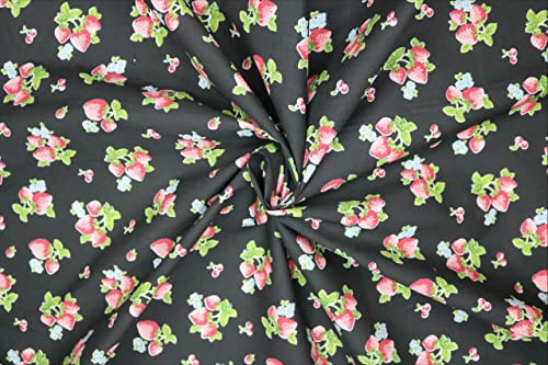 Pyrhan High Quality Strawberry Printed Polycotton Fabric by The Metre – Similar to 100% Cotton Prints - 45 inch Wide Polycotton Print Ideal for Sewing, Quilting, and Dress Making Projects.