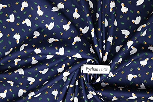 Pyrhan Cute Ducks with Floral 100% Pure Cotton Prints – 45 inches (114 cm Approx) Wide Fabric Sold by The metre - Perfect for Sewing Projects and Dress Making.