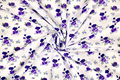 Pyrhan Rose Floral Polycotton Prints –Polycotton Fabric Similar to 100% Cotton Prints- Material by the Metre -Floral Polycotton Print Used in Sewing Kit and Accessories-Quilting Fabric Beautiful Print