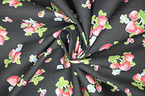 Pyrhan High Quality Strawberry Printed Polycotton Fabric by The Metre – Similar to 100% Cotton Prints - 45 inch Wide Polycotton Print Ideal for Sewing, Quilting, and Dress Making Projects.