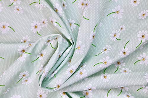 PYRHAN LTD Daisy Floral Polka Dot Dress Polycotton Fabric by The Metre UK | 45 Inch Wide | Best Cotton and Polyester Dress Fabric Material for Sewing Patterns, Dressmaking, and Curtains