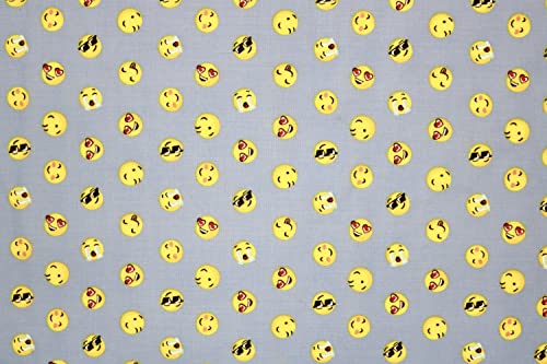 Pyrhan Libby Art & Craft Emoji Smilie Face Thug Life Polycotton Prints –45 Inch Wide Dress Fabric Material by The Metre -Floral Polycotton Print Used in Sewing Kit and Accessories (Grey)
