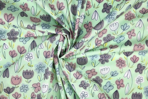 Pyrhan Tulip Floral Polycotton Prints | 45 Inch Wide Dress Craft Fabric Material by The Metre | Floral Polycotton Print Used in Sewing Kit and Accessories-Quilting Fabric (Green)