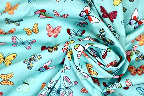 Pyrhan 100% Cotton Poplin by Rose & Hubble | Colourful Rainbow Butterfly Printed Cotton Fabric by The Metre UK | 114 Cm | Crafting & Dressmaking Fabric | Dress Fabric Material for Sewing.