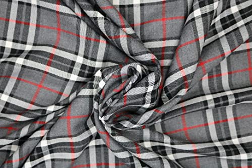 Pyrhan Ltd Royal Stewards Tartan Fabric 100% Viscose Woven | 58 inches Wide for Tailoring & Dressmaking | Ideal for Sewing Projects and Everyday Wear (White-Black)