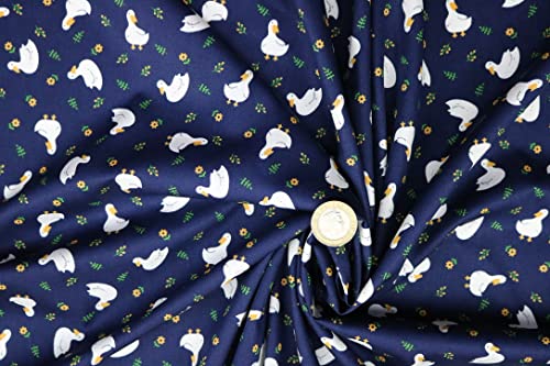 Pyrhan Cute Ducks with Floral 100% Pure Cotton Prints – 45 inches (114 cm Approx) Wide Fabric Sold by The metre - Perfect for Sewing Projects and Dress Making. (Navy)