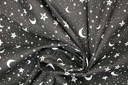 Pyrhan Polycotton Poplin by Rose & Hubble | Stars and Moon Printed Cotton Fabric by The Metre UK | 114 Cm | Crafting Fabric & Dressmaking Fabric |Dress Fabric Material for Sewing Dressmaking.