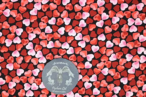 Pyrhan Rose Petal Hearts 100% Pure Cotton Prints – 45 inches (114 cm Approx) Wide Fabric Sold by The metre - Perfect for Sewing Projects and Dress Making. (Black)