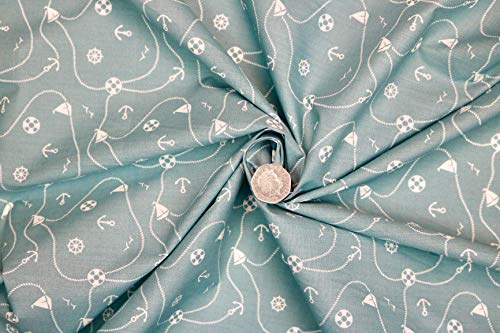 Pyrhan Nautical Anchor Patterned Polycotton Prints –Similar to 100% Cotton Fabric by Metre -45 inches Wide Perfect Fabric Material for Sewing for Beach Projects- Fabric by Metre Clearance.