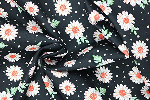 Pyrhan Ltd 100% Cotton Poplin Print Fabric Cream Daisy with Leaves 60 Inches.
