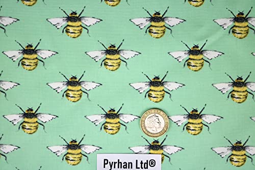 Pyrhan Bumble Honey Bee I Love MCR 100% Pure Cotton Prints – 45 inches (114 cm Approx) Wide Fabric Sold by The metre - Perfect for Sewing Projects and Dress Making.