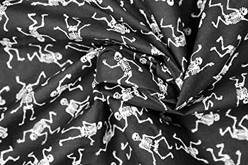 Pyrhan Dancing Skeleton Haloween Polycotton Prints –45 Inch Wide Dress Fabric Material by The Metre -Floral Polycotton Print Used in Sewing Kit and Accessories-Quilting Fabric (Black)
