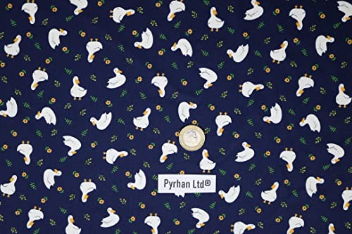 Pyrhan Cute Ducks with Floral 100% Pure Cotton Prints – 45 inches (114 cm Approx) Wide Fabric Sold by The metre - Perfect for Sewing Projects and Dress Making.