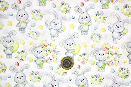 Pyrhan Cute Bunnies Polycotton Prints –45 Inch Wide Dress Fabric Material by The Metre -Floral Polycotton Print Used in Sewing Kit and Accessories-Quilting Fabric