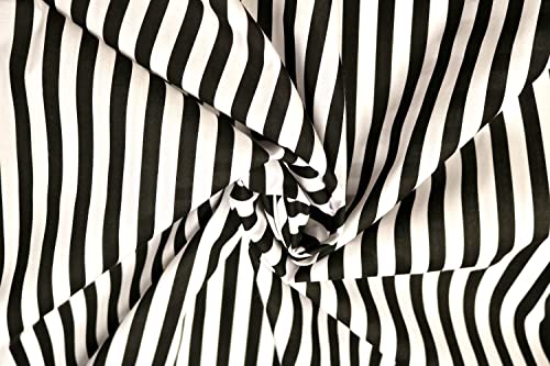Pyrhan 11mm Stripes Polycotton Prints –44 Inch Wide Dress Craft Fabric Material by The Metre -Floral Polycotton Print Used in Sewing Kit and Accessories-Quilting Fabric (Blackwhite)