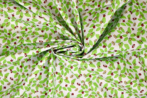 Pyrhan Lady Bug on Leave Polycotton Prints | 45 Inch Wide Dress Craft Fabric Material by The Metre | Polycotton Print Used in Sewing Kit and Accessories-Quilting Fabric (Blue)
