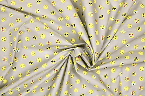 Pyrhan Libby Art & Craft Emoji Smilie Face Thug Life Polycotton Prints –45 Inch Wide Dress Fabric Material by The Metre -Floral Polycotton Print Used in Sewing Kit and Accessories (Grey)