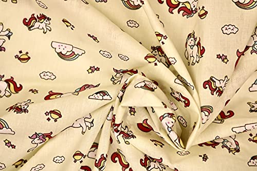 Pyrhan Unicorn Polycotton Prints –45 Inch Wide Dress Fabric Material by The Metre -Floral Polycotton Print Used in Sewing Kit and Accessories-Quilting Fabric (Cream)