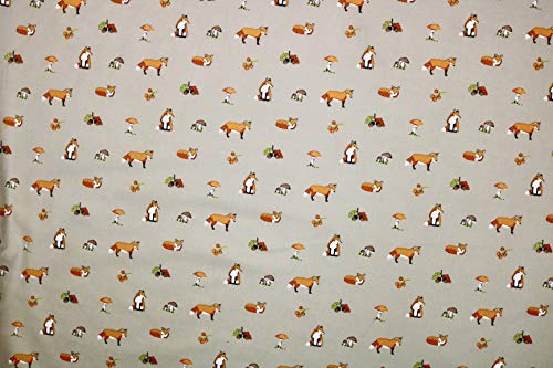 Pyrhan Polycotton Fox Patterned Printed Fabric -45 Inch Wide Polycotton Fabric Per Metre- Similar to 100% Cotton - Quilting Fabric Used in Sewing Kits and Accessories