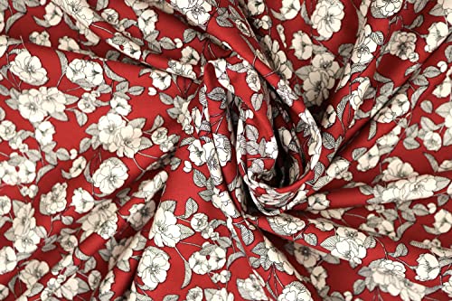 Pyrhan 100% Cotton Poplin by Rose & Hubble |Prime Rose Floral Printed Cotton Fabric by The Metre UK |114 Cm | Crafting & Dressmaking Fabric |Dress Fabric Material for Sewing Dressmaking (Burgandy)