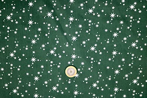 Pyrhan Sparkling Stars Christmas Polycotton Prints | 45 Inch Wide Dress Craft Fabric Material by The Metre | Polycotton Print Used in Sewing Kit and Accessories-Quilting Fabric (Green)