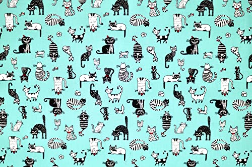 Pyrhan 100% Cotton Poplin by Rose & Hubble | Cute Funny Crazy Sleepy Cats Printed Cotton Fabric by The Metre UK | 114 Cm | Crafting & Dressmaking Fabric | Dress Fabric Material for Sewing.