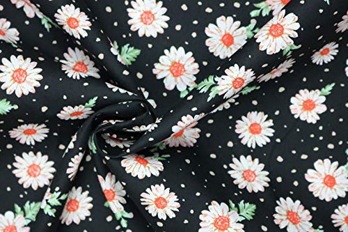 Pyrhan Ltd 100% Cotton Poplin Print Fabric Cream Daisy with Leaves 60 Inches.