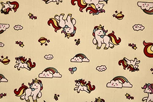 Pyrhan Unicorn Polycotton Prints –45 Inch Wide Dress Fabric Material by The Metre -Floral Polycotton Print Used in Sewing Kit and Accessories-Quilting Fabric (Cream)