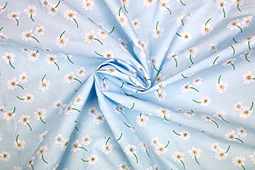 PYRHAN LTD Daisy Floral Polka Dot Dress Polycotton Fabric by The Metre UK | 45 Inch Wide | Best Cotton and Polyester Dress Fabric Material for Sewing Patterns, Dressmaking, and Curtains
