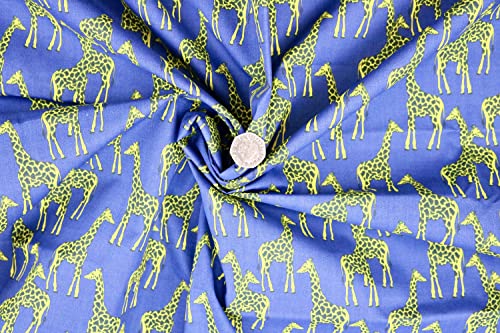 Pyrhan Wild Giraffe Polycotton Prints | 45 Inch Wide Dress Craft Fabric Material by The Metre | Floral Polycotton Print Used in Sewing Kit and Accessories-Quilting Fabric (Navy)
