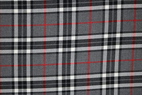 Pyrhan Ltd Royal Stewards Tartan Fabric 100% Viscose Woven | 58 inches Wide for Tailoring & Dressmaking | Ideal for Sewing Projects and Everyday Wear (White-Black)