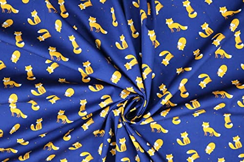 Pyrhan Polycotton Fox Patterned Printed Fabric -45 Inch Wide Polycotton Fabric Per Metre- Similar to 100% Cotton - Quilting Fabric Used in Sewing Kits and Accessories