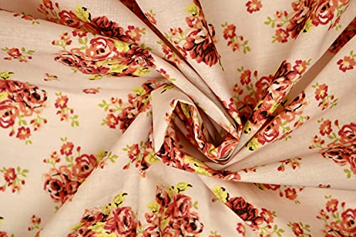 Pyrhan Rose Bouquet Polycotton Prints –45 Inch Wide Dress Fabric Material by The Metre -Floral Polycotton Print Used in Sewing Kit and Accessories-Quilting Fabric