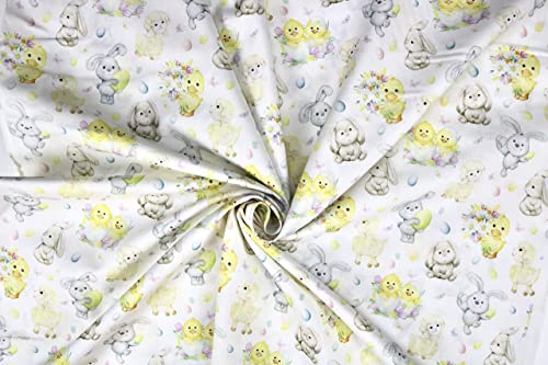 Pyrhan Cute Bunnies Polycotton Prints –45 Inch Wide Dress Fabric Material by The Metre -Floral Polycotton Print Used in Sewing Kit and Accessories-Quilting Fabric