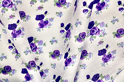 Pyrhan Rose Floral Polycotton Prints –Polycotton Fabric Similar to 100% Cotton Prints- Material by the Metre -Floral Polycotton Print Used in Sewing Kit and Accessories-Quilting Fabric Beautiful Print