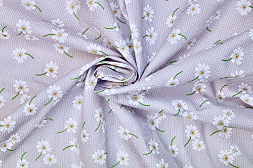 PYRHAN LTD Daisy Floral Polka Dot Dress Polycotton Fabric by The Metre UK | 45 Inch Wide | Best Cotton and Polyester Dress Fabric Material for Sewing Patterns, Dressmaking, and Curtains