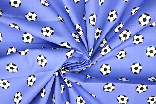 Pyrhan Art & Craft Children Nursery Football Polycotton Prints | 45 Inch Wide Dress Craft Fabric Material by The Metre | Polycotton Print Used in Sewing Kit and Accessories (Blue Football)