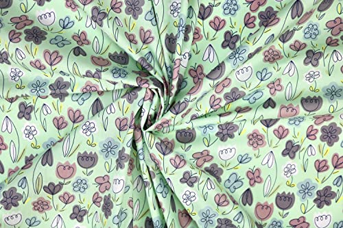 Pyrhan Tulip Floral Polycotton Prints | 45 Inch Wide Dress Craft Fabric Material by The Metre | Floral Polycotton Print Used in Sewing Kit and Accessories-Quilting Fabric (Green)
