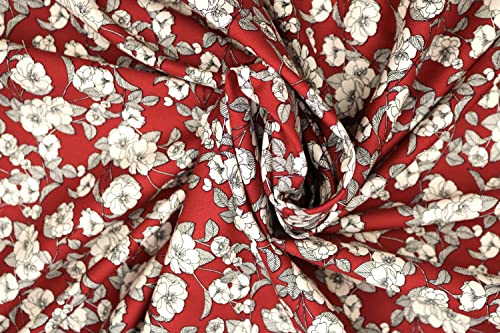 Pyrhan 100% Cotton Poplin by Rose & Hubble |Prime Rose Floral Printed Cotton Fabric by The Metre UK |114 Cm | Crafting & Dressmaking Fabric |Dress Fabric Material for Sewing Dressmaking (Burgandy)