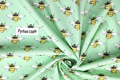 Pyrhan Bumble Honey Bee I Love MCR 100% Pure Cotton Prints – 45 inches (114 cm Approx) Wide Fabric Sold by The metre - Perfect for Sewing Projects and Dress Making.