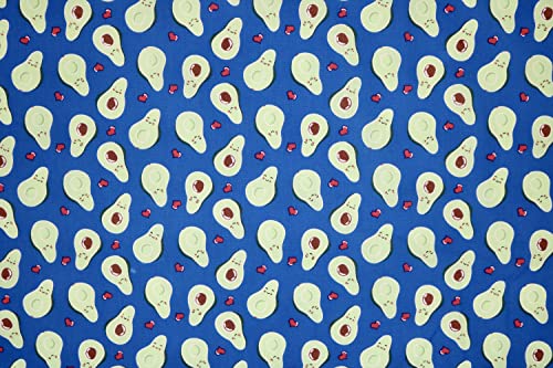 Pyrhan Libby Art and Craft Avocado Polycotton Prints –45 Inch Wide Dress Craft Fabric Material by The Metre -Floral Polycotton Print Used in Sewing Kit and Accessories-Quilting Fabric (Blue)