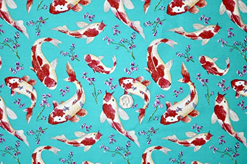 Pyrhan 100% Cotton Fabric by Rose & Hubble | Home Pet Fish Digital Printed Cotton Fabric by The Metre UK |45 inches (114 cm)| Crafting Fabric & Dressmaking Fabric | Dress Fabric Material.